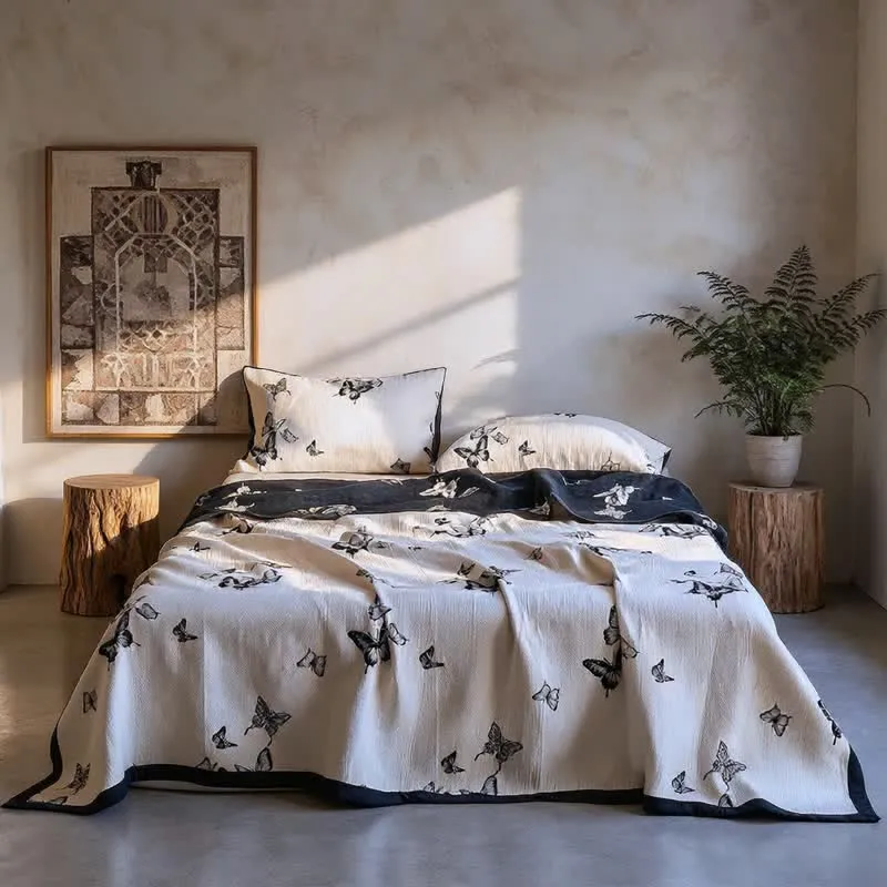 Monochrome Schmetterlings-Baumwollgaze-Quilts