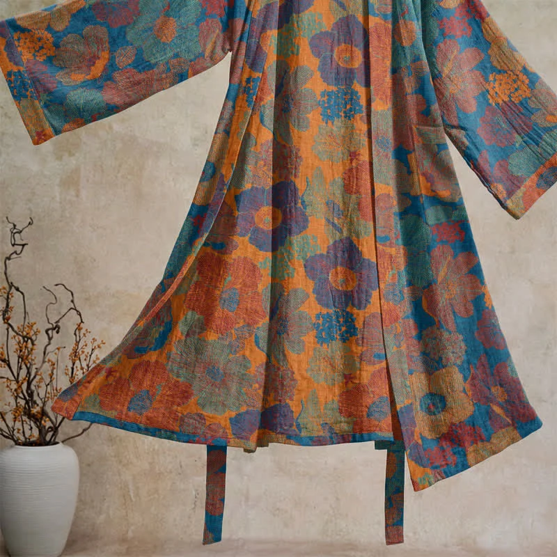 Vintage Kimono-Bademantel aus Baumwolle mit Blumenmuster
