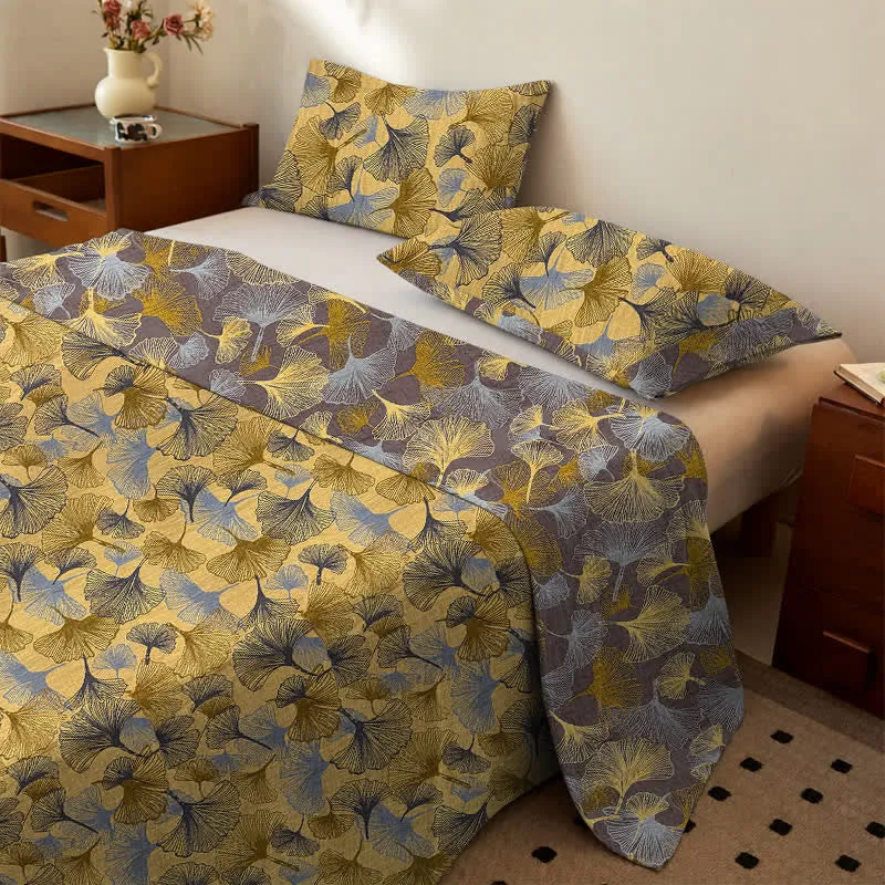 Bettwäsche-Set aus Baumwolle mit goldenem Ginkgoblatt