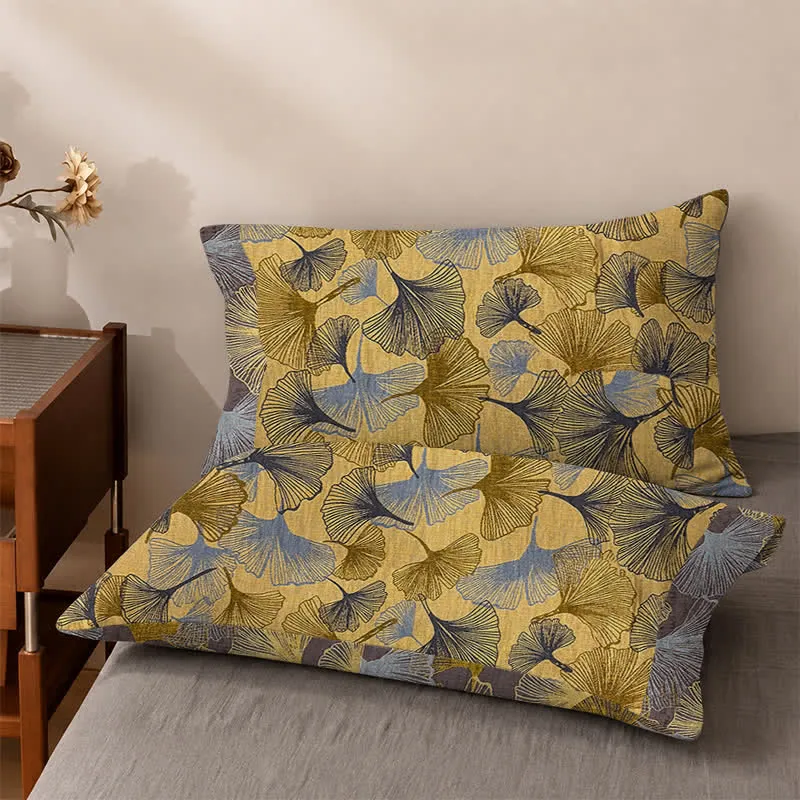 Bettwäsche-Set aus Baumwolle mit goldenem Ginkgoblatt
