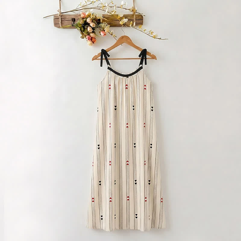 Gestreiftes Baumwoll-Midikleid mit Bindebändern