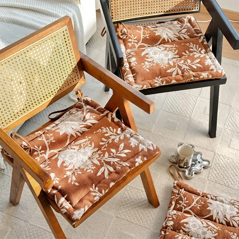 Vintage-Stuhlkissen aus Chenille mit Blumenmuster zum Binden