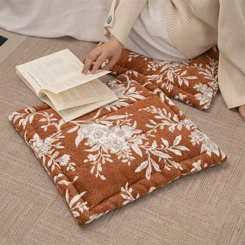 Vintage-Stuhlkissen aus Chenille mit Blumenmuster zum Binden