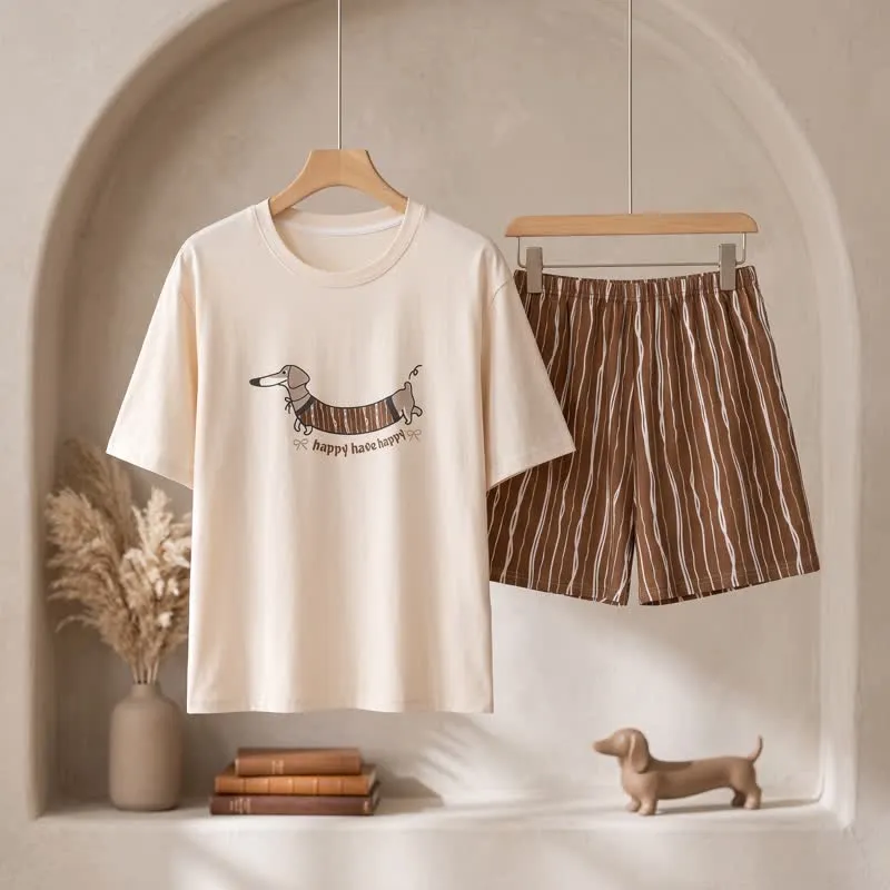 Baumwoll-Lounge-Set mit Dackelmotiv