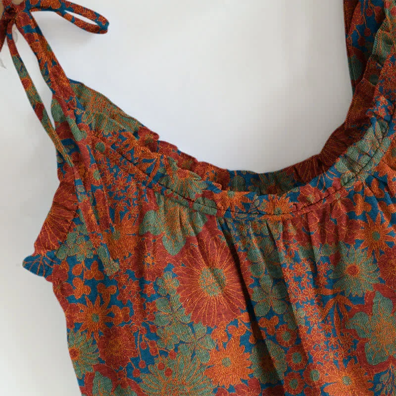 Vintage Loungewear-Set mit Blumenmuster und Bindebändern