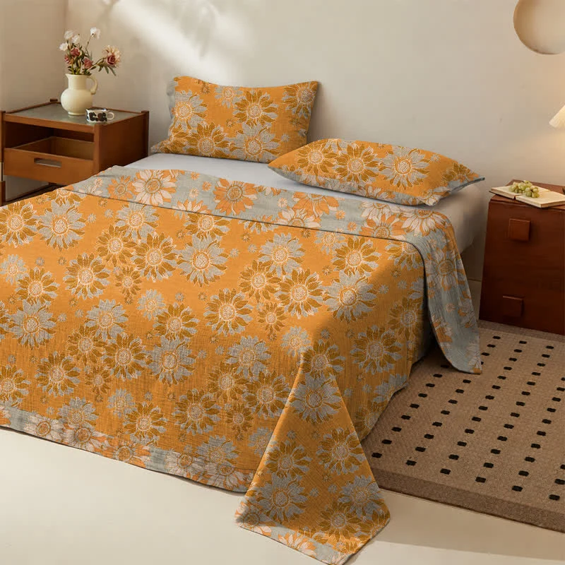 Tagesdecke aus Baumwollgaze mit Sonnenblumenmuster