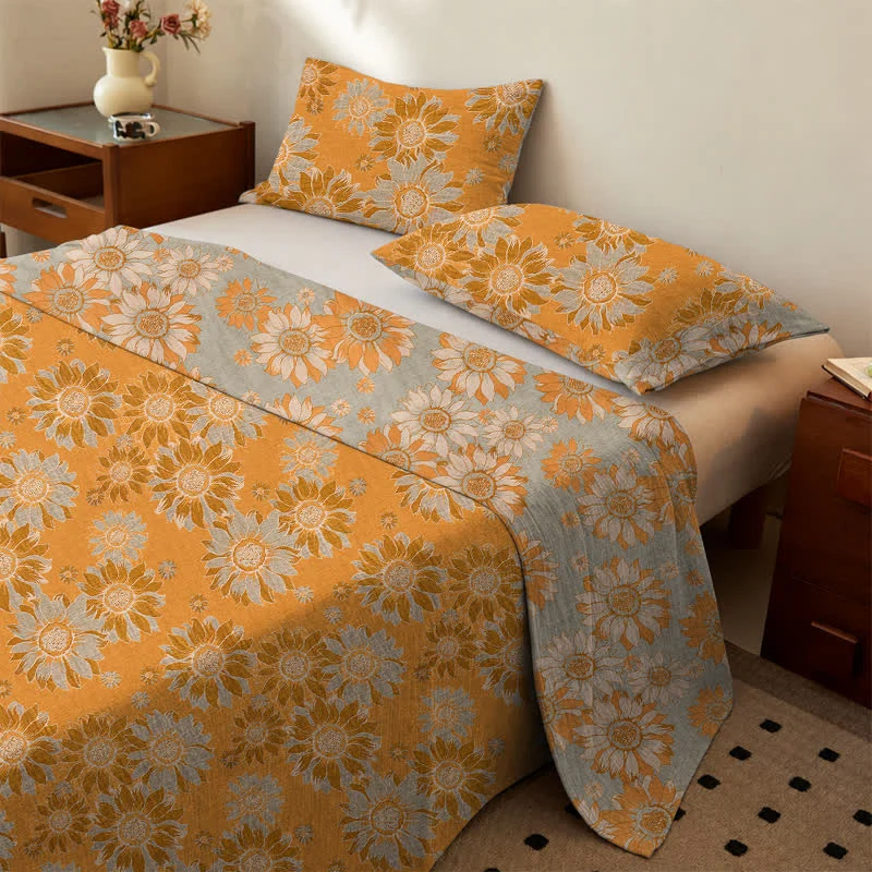 Tagesdecke aus Baumwollgaze mit Sonnenblumenmuster