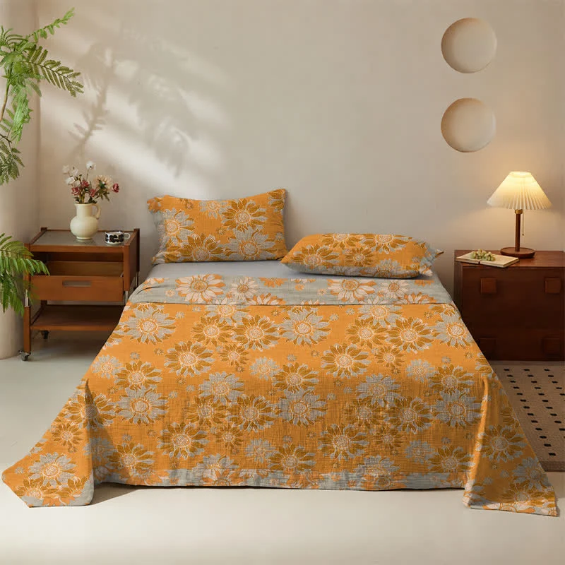 Tagesdecke aus Baumwollgaze mit Sonnenblumenmuster