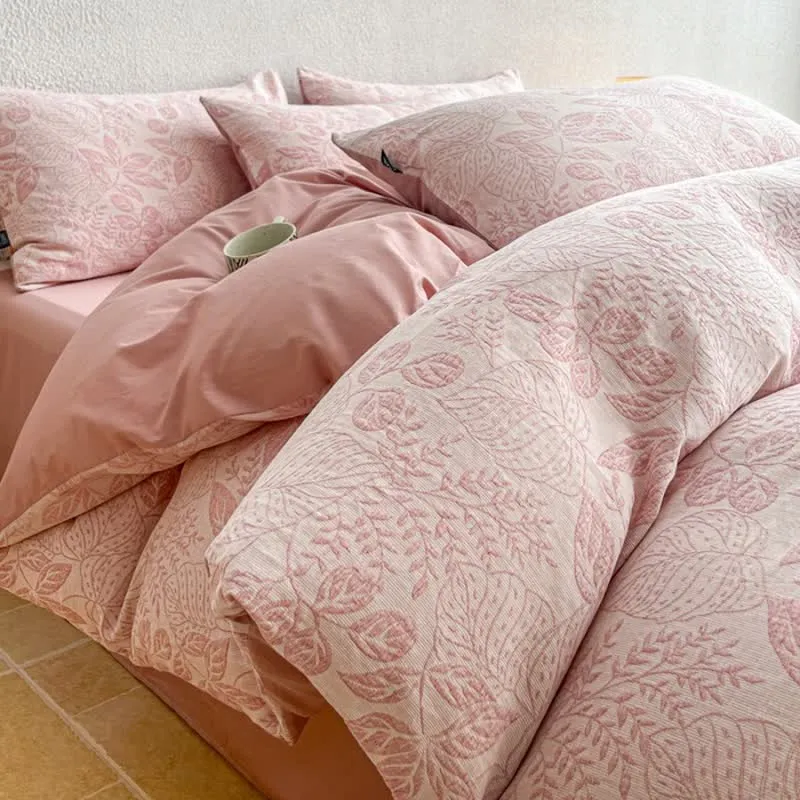 Bettwäsche-Set „Botanical Whisper“ aus gewaschener Baumwolle mit Jacquard-Muster