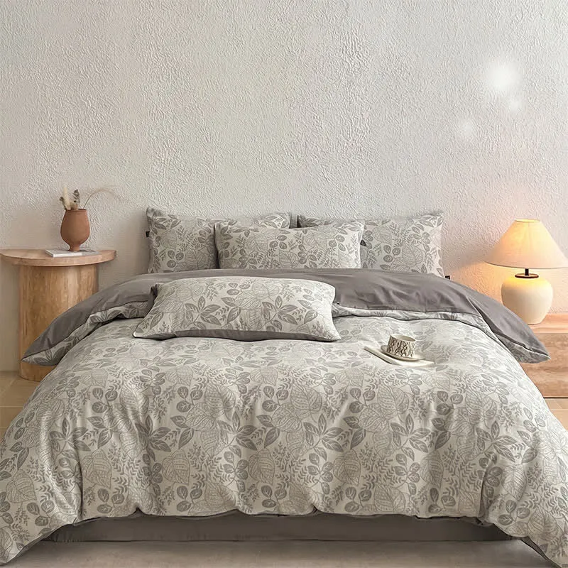 Bettwäsche-Set „Botanical Whisper“ aus gewaschener Baumwolle mit Jacquard-Muster