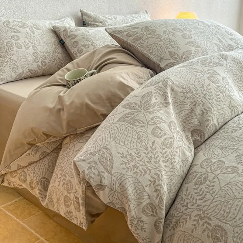 Bettwäsche-Set „Botanical Whisper“ aus gewaschener Baumwolle mit Jacquard-Muster