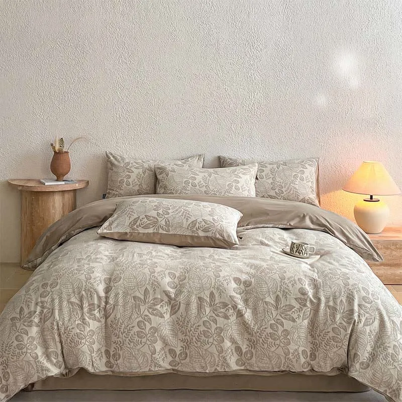 Bettwäsche-Set „Botanical Whisper“ aus gewaschener Baumwolle mit Jacquard-Muster