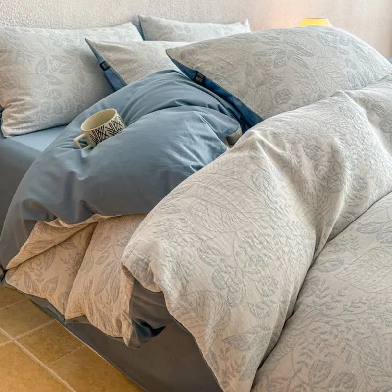 Bettwäsche-Set „Botanical Whisper“ aus gewaschener Baumwolle mit Jacquard-Muster