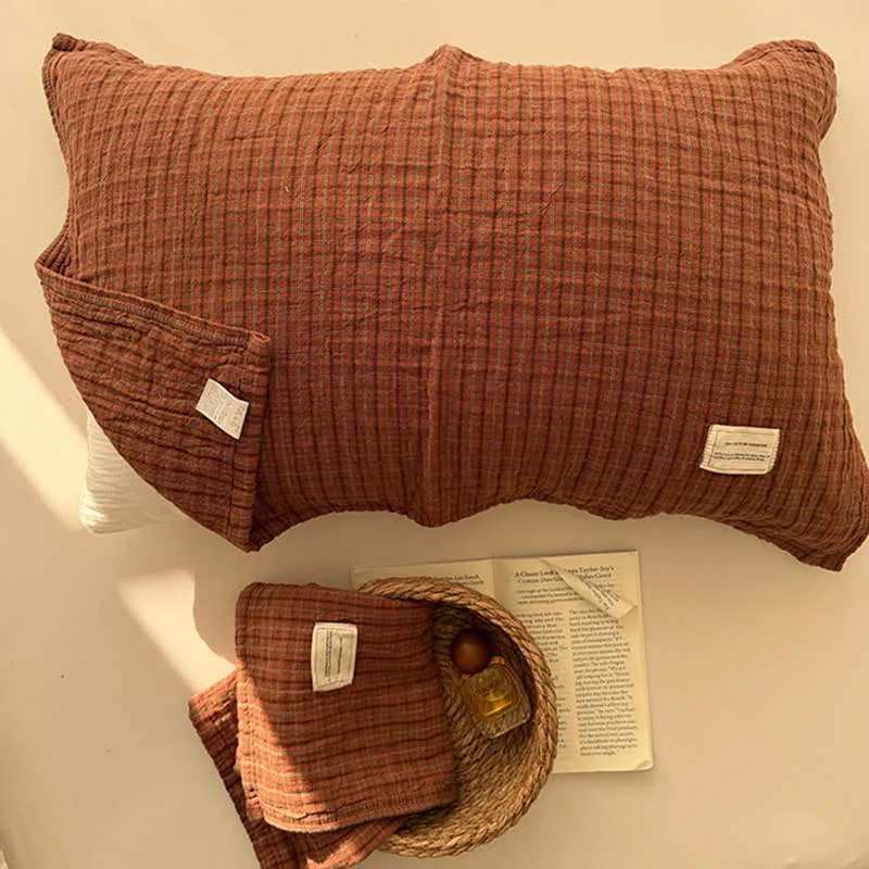Kissenbezug aus doppellagigem Baumwollgewebe mit Vintage-Gittermuster