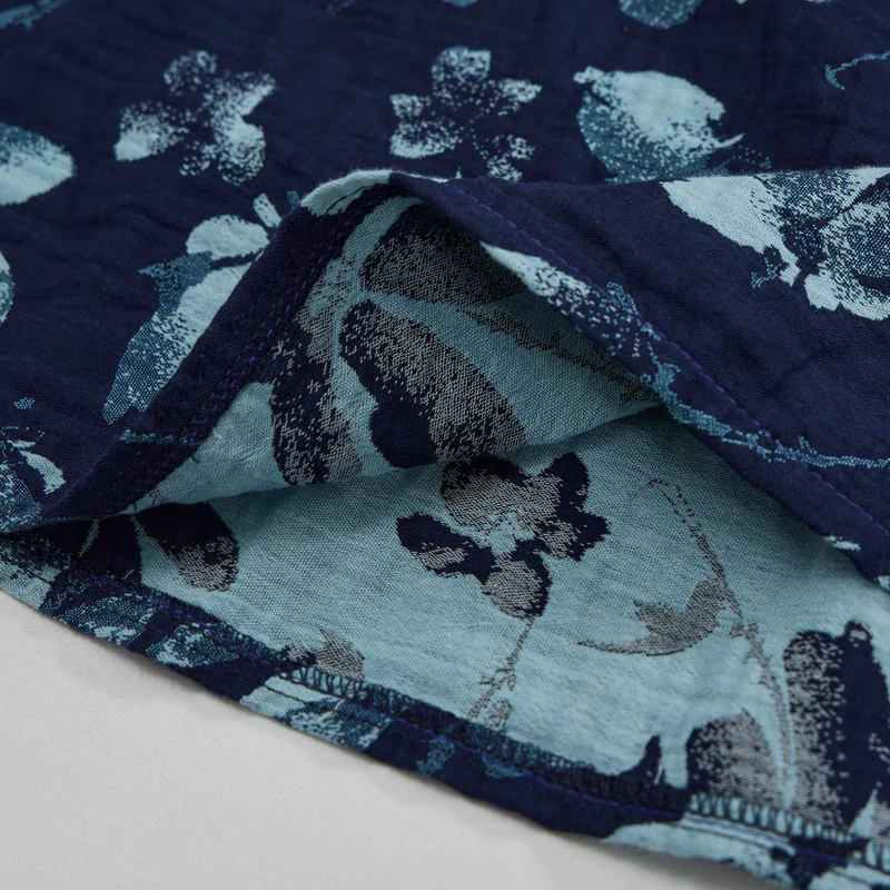 Retro-Loungewear-Set aus marineblauem Baumwoll-Tanktop mit Blumenmuster