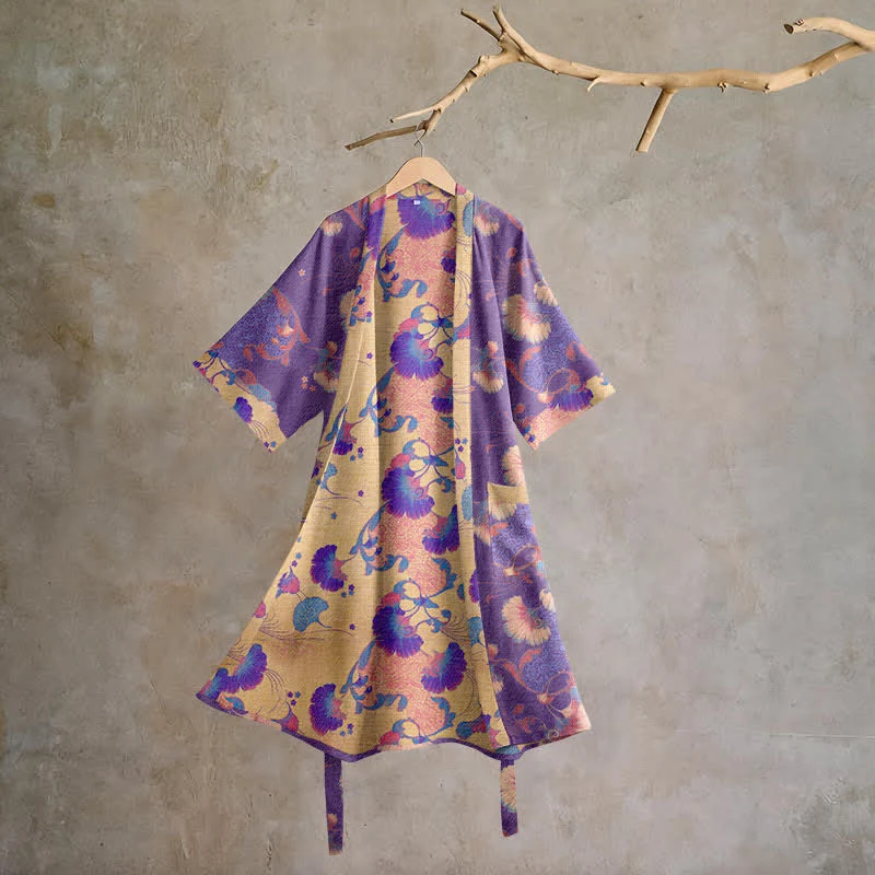 Kimono-Bademantel aus Baumwollgaze mit Blumenmuster