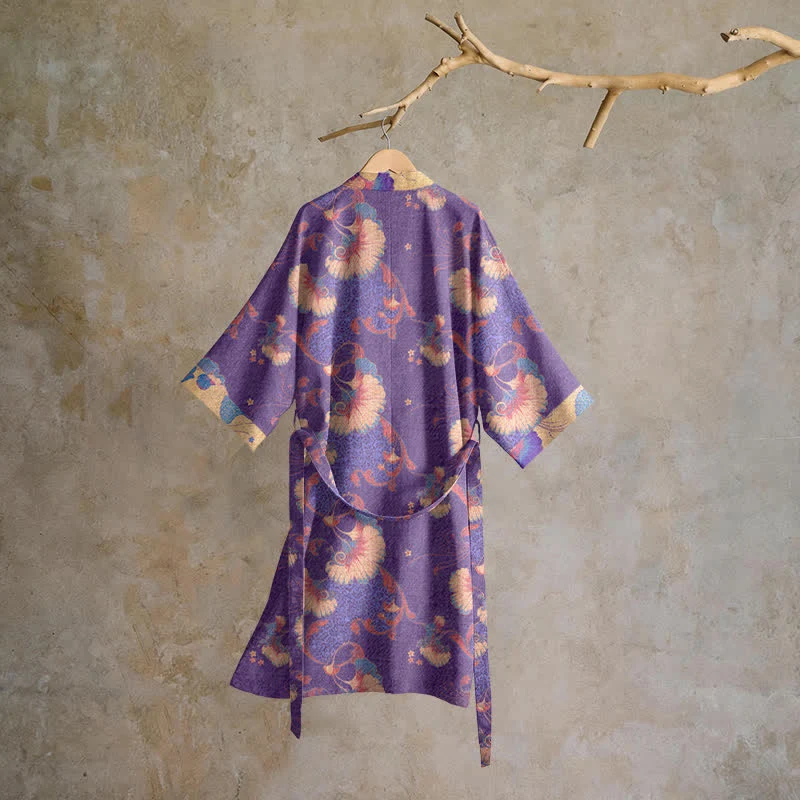 Kimono-Bademantel aus Baumwollgaze mit Blumenmuster