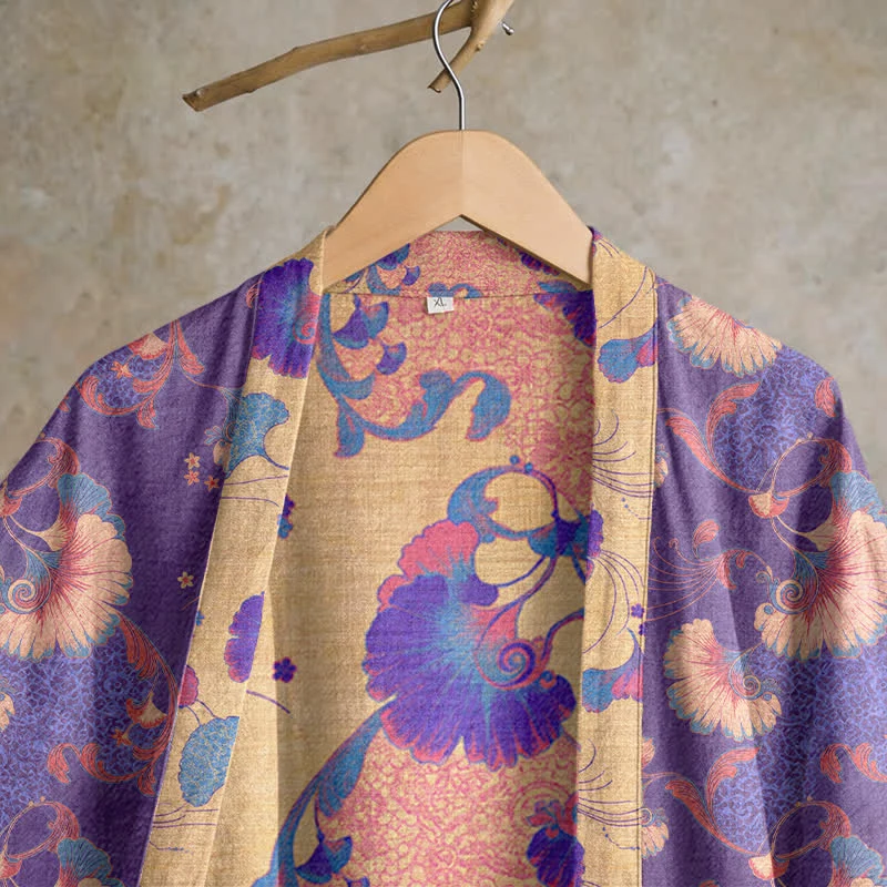 Kimono-Bademantel aus Baumwollgaze mit Blumenmuster