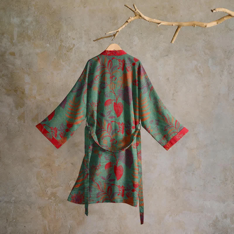 Retro-Baumwollkimono mit Blatt-Jacquardmuster