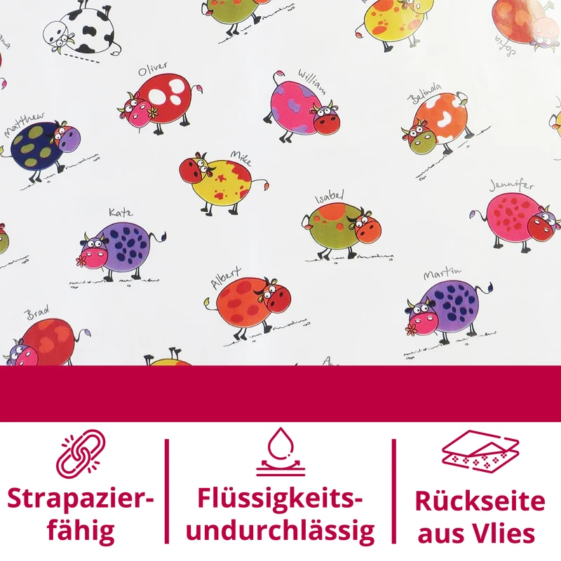 Wachstuch Kleine Kühe Bunt Weiß eckig