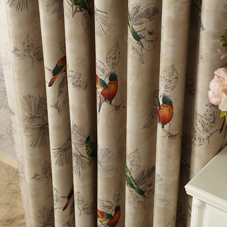 Vorhang Meleiro mit Vögel- und Blättermotiv