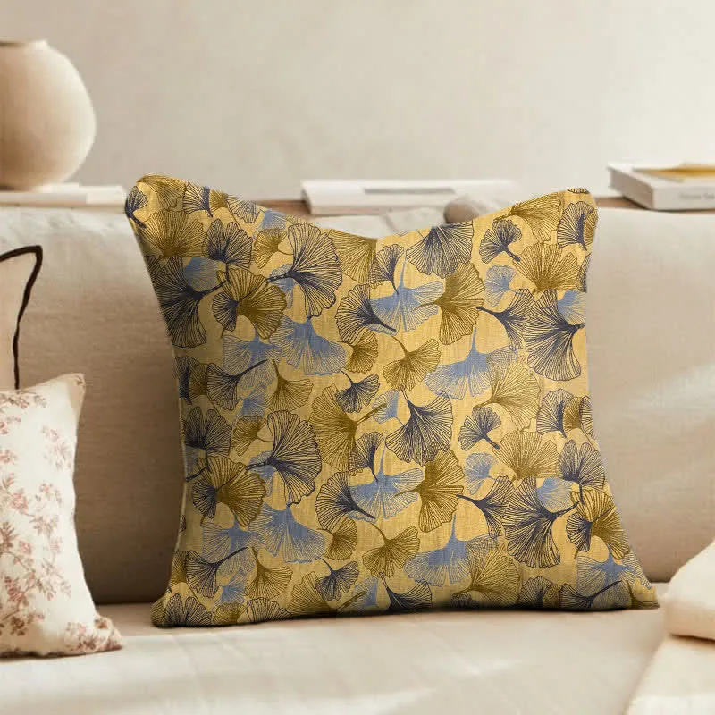 Kissen aus Baumwollgaze mit goldenem Ginkgoblatt