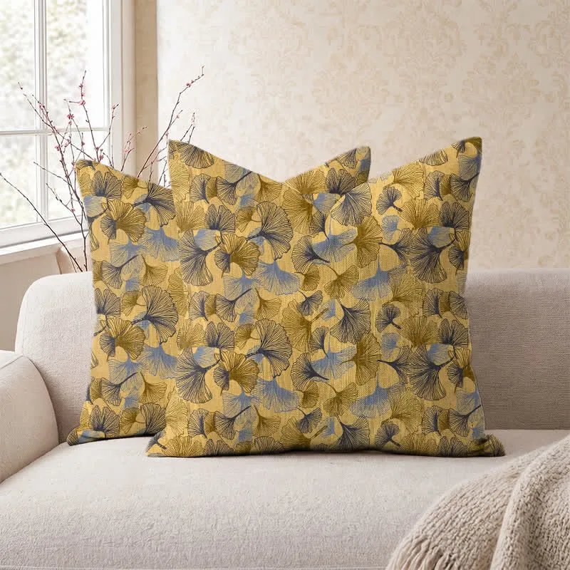 Kissen aus Baumwollgaze mit goldenem Ginkgoblatt