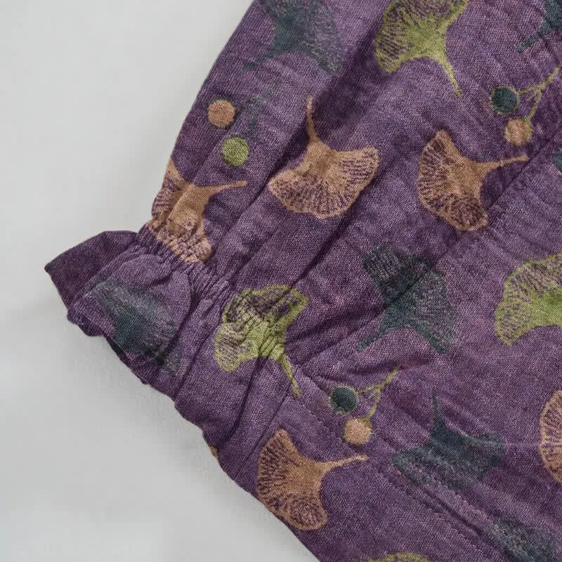 Lässige Loungehose aus Baumwolle im Retro-Stil mit Ginkgoblattmuster