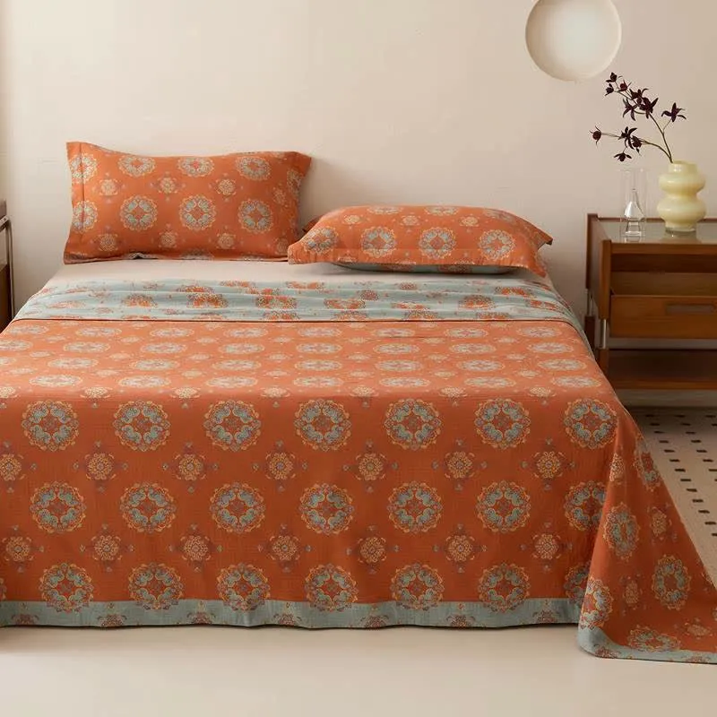 Orientalische Medaillon-Bettdecke aus Musselin mit Blumenmuster