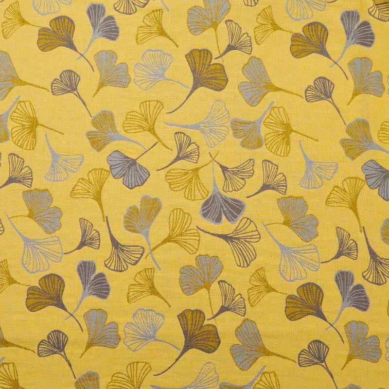 Gesteppte Baumwolldecke in Senfgelb und Ginkgo