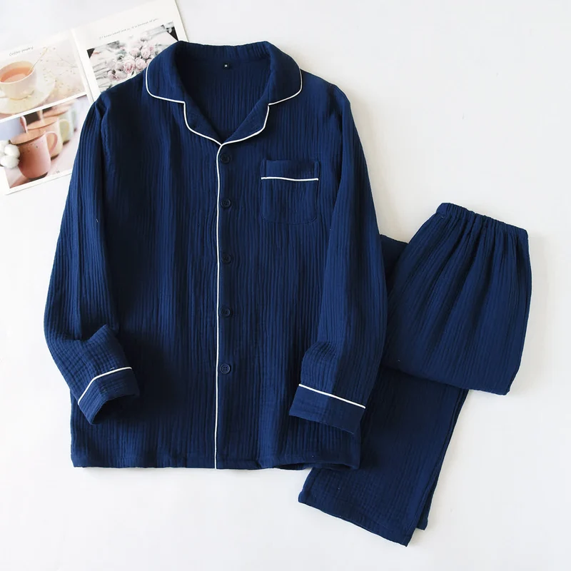 Loungewear-Set aus Baumwollgaze mit Kontrastbesatz