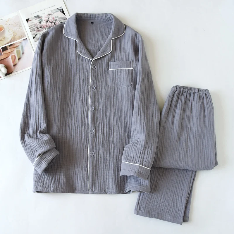 Loungewear-Set aus Baumwollgaze mit Kontrastbesatz