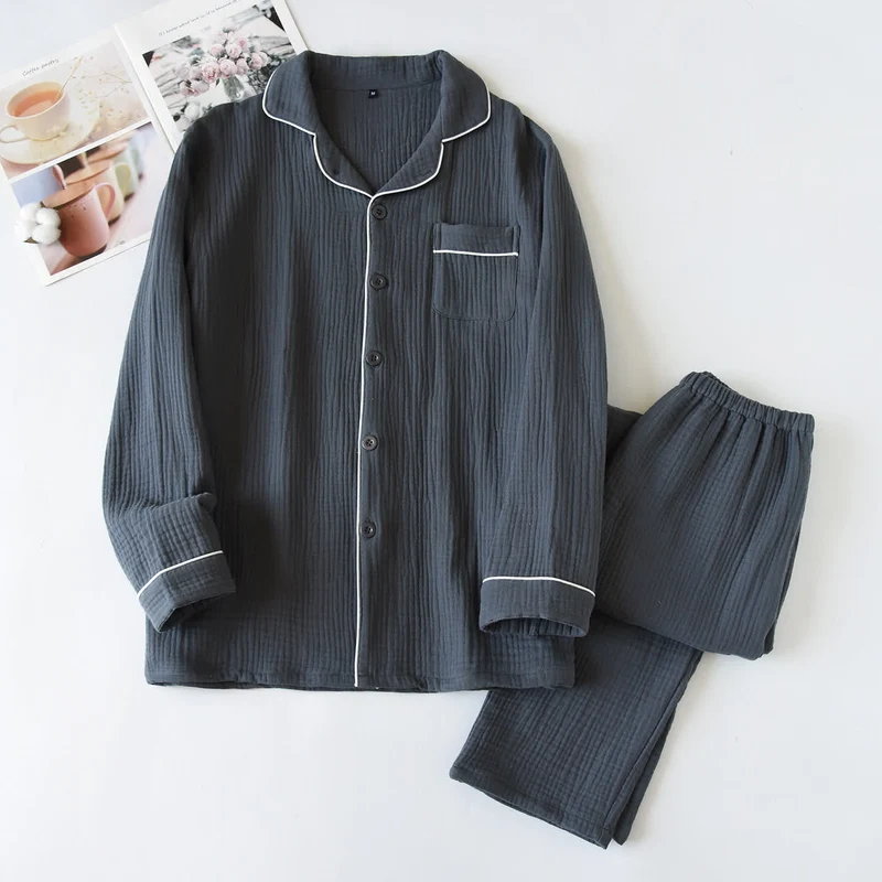 Loungewear-Set aus Baumwollgaze mit Kontrastbesatz