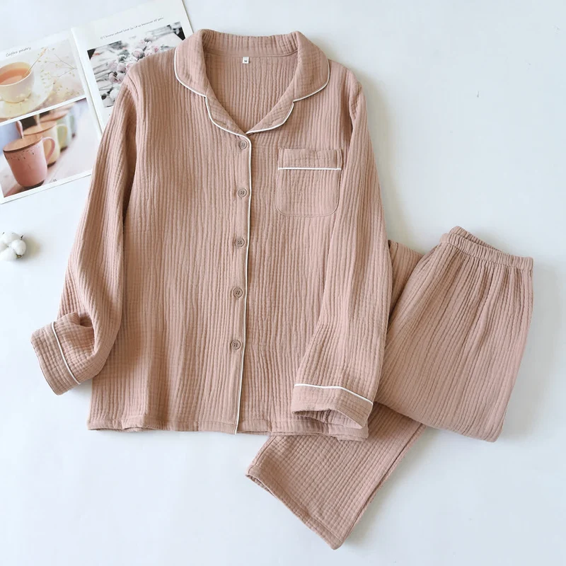 Loungewear-Set aus Baumwollgaze mit Kontrastbesatz