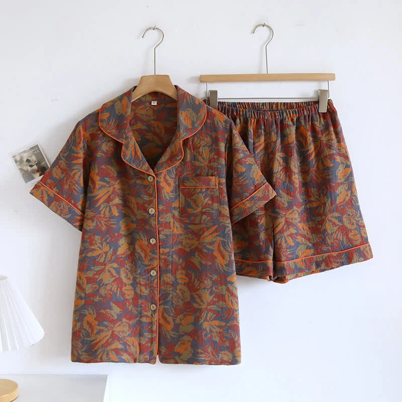 Loungewear-Set aus Baumwolle mit Vintage-Blattmuster