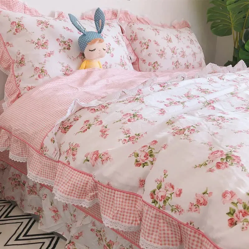Vintage Bettwäsche-Set aus Baumwolle mit floralen Rüschen