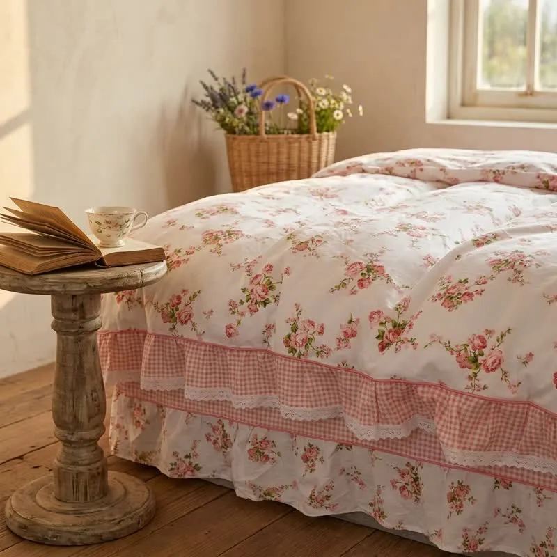 Vintage Bettwäsche-Set aus Baumwolle mit floralen Rüschen