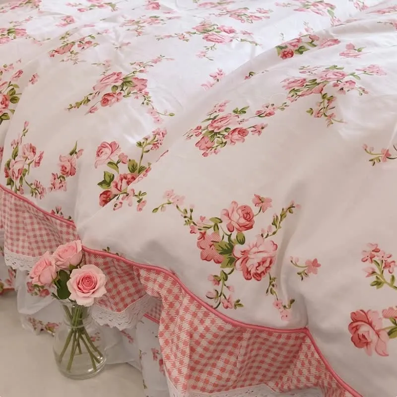 Vintage Bettwäsche-Set aus Baumwolle mit floralen Rüschen
