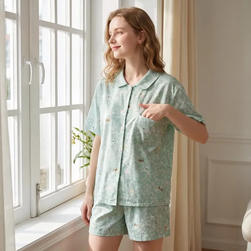 Loungewear-Set aus doppellagigem Baumwollgewebe mit Hunde-Print