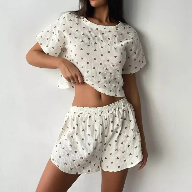 Loungewear-Set aus Baumwolle mit Aprikosenherzmuster
