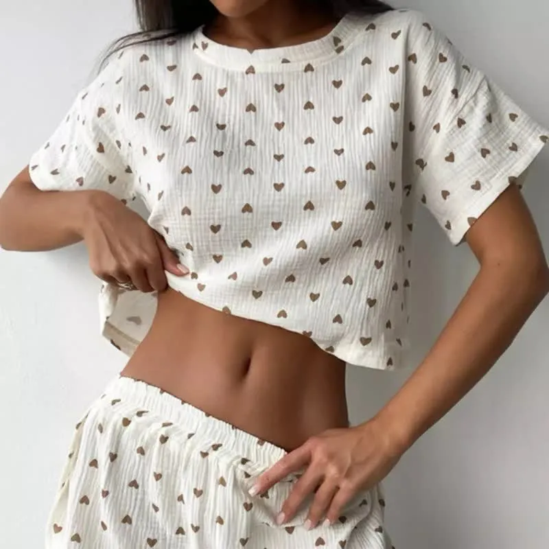 Loungewear-Set aus Baumwolle mit Aprikosenherzmuster