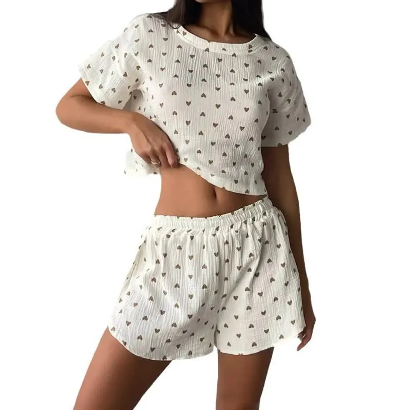 Loungewear-Set aus Baumwolle mit Aprikosenherzmuster