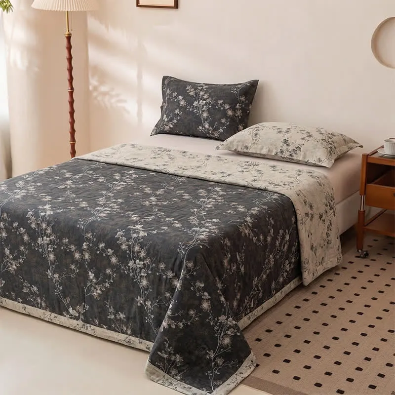 Tagesdecke aus reiner Baumwolle mit Blumenmuster im Vintage-Stil