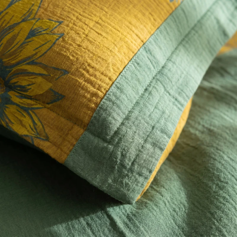 Vintage Sonnenblumen-Bettwäsche-Set aus Baumwollgaze
