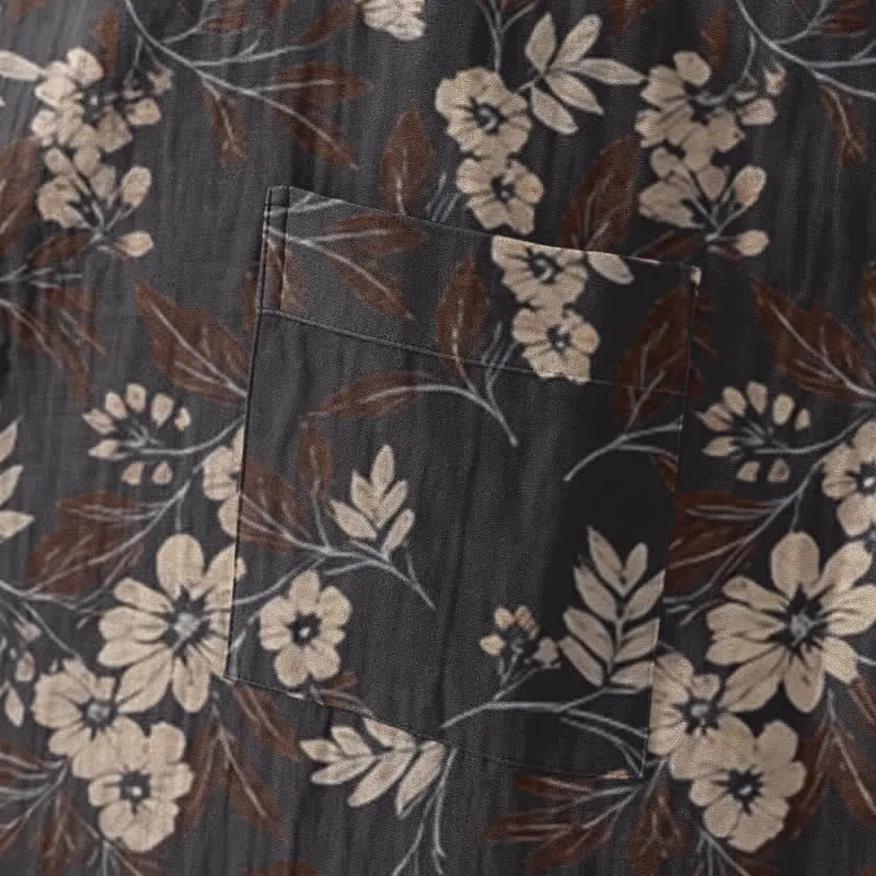 Kimono-Bademantel aus Baumwolle mit Mokka-Blumenmuster