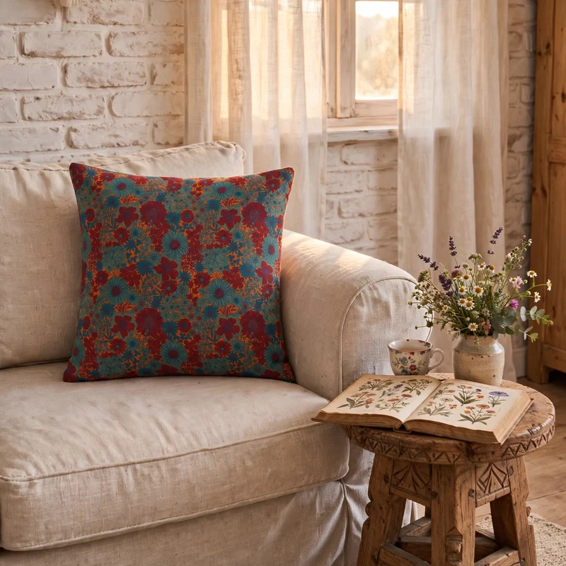 Kissen aus Baumwollgaze mit Vintage-Blumenmuster