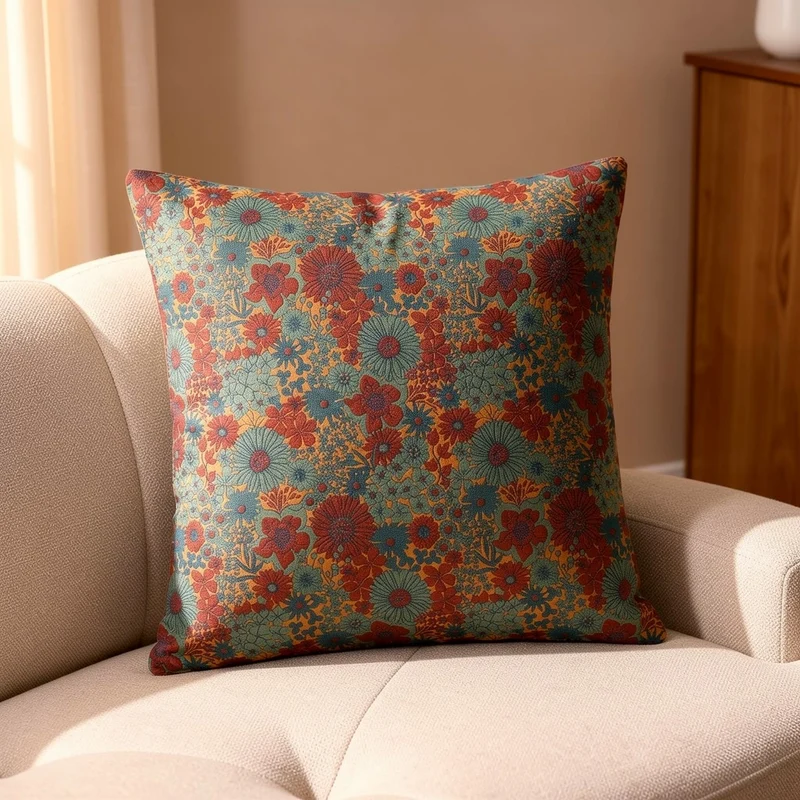 Kissen aus Baumwollgaze mit Vintage-Blumenmuster