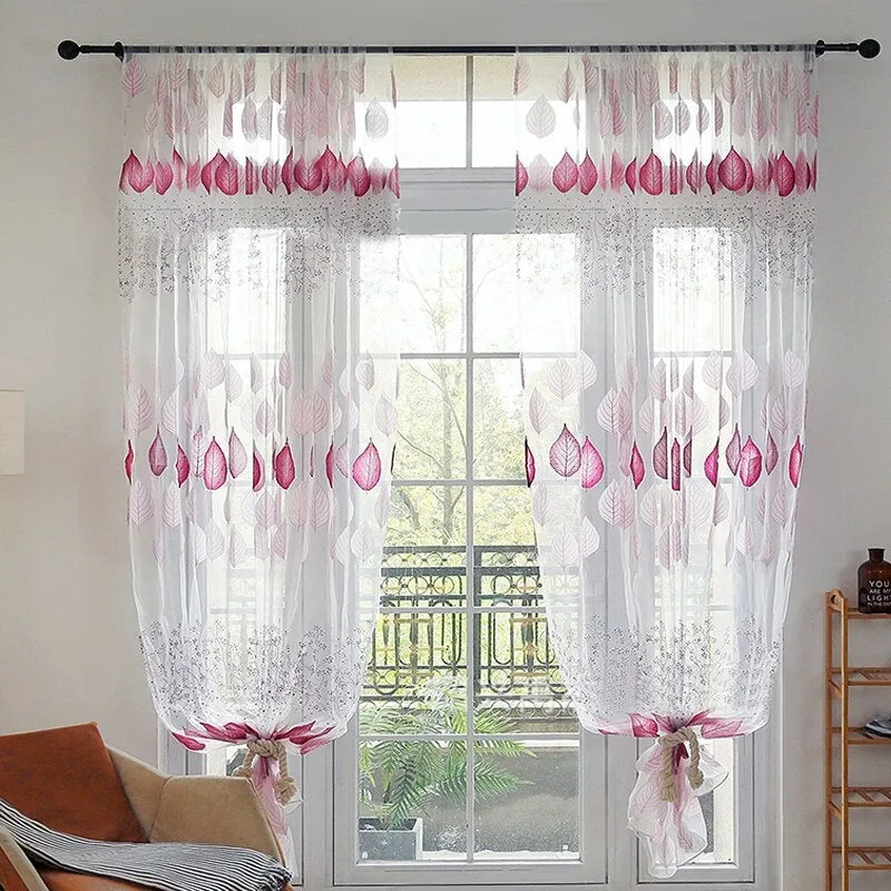 Transparente Gardine Violett mit Blättermotiv