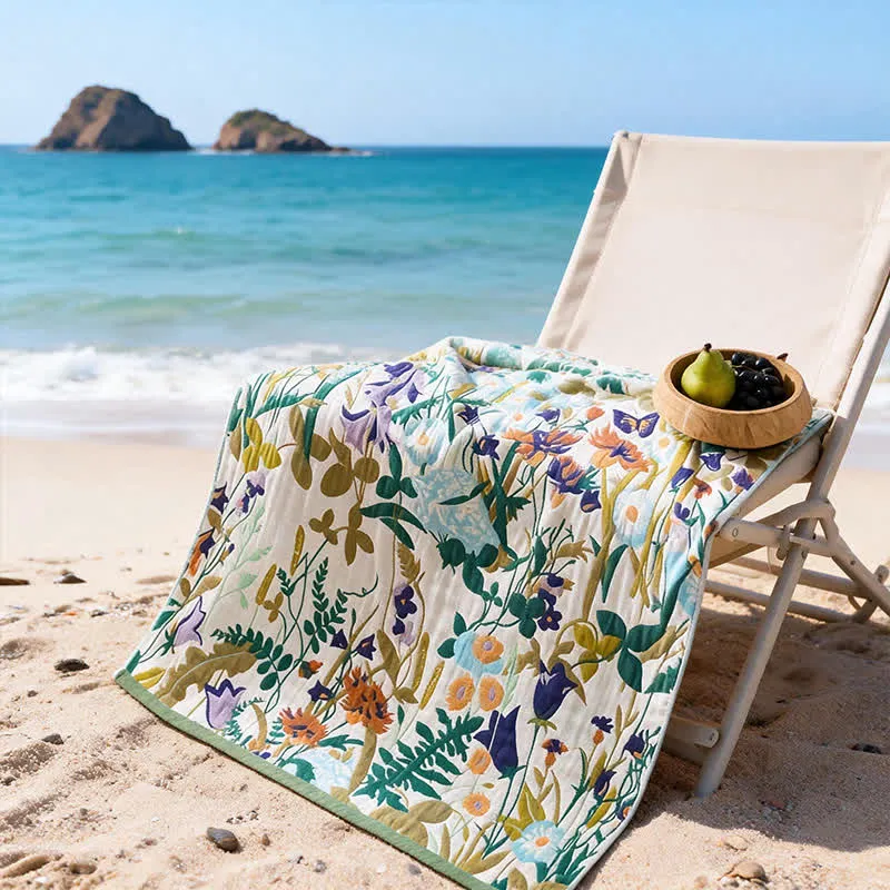 4-lagiges Strand- und Badetuch aus Baumwollmusselin mit Blumenmuster