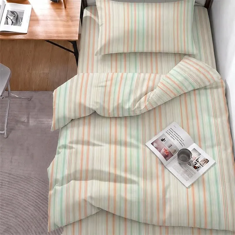 Minimalistisches Bettwäscheset im Pastell-Nadelstreifen-Stil für Studentenwohnheime